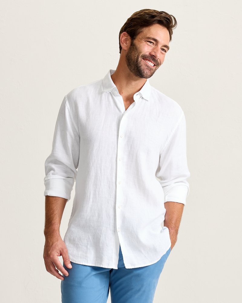 Paradisio Plaid Linen Long-Sleeve Shirt - White