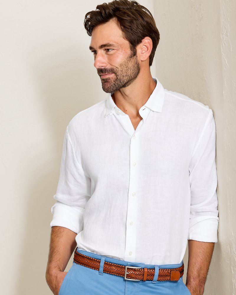 Paradisio Plaid Linen Long-Sleeve Shirt - White