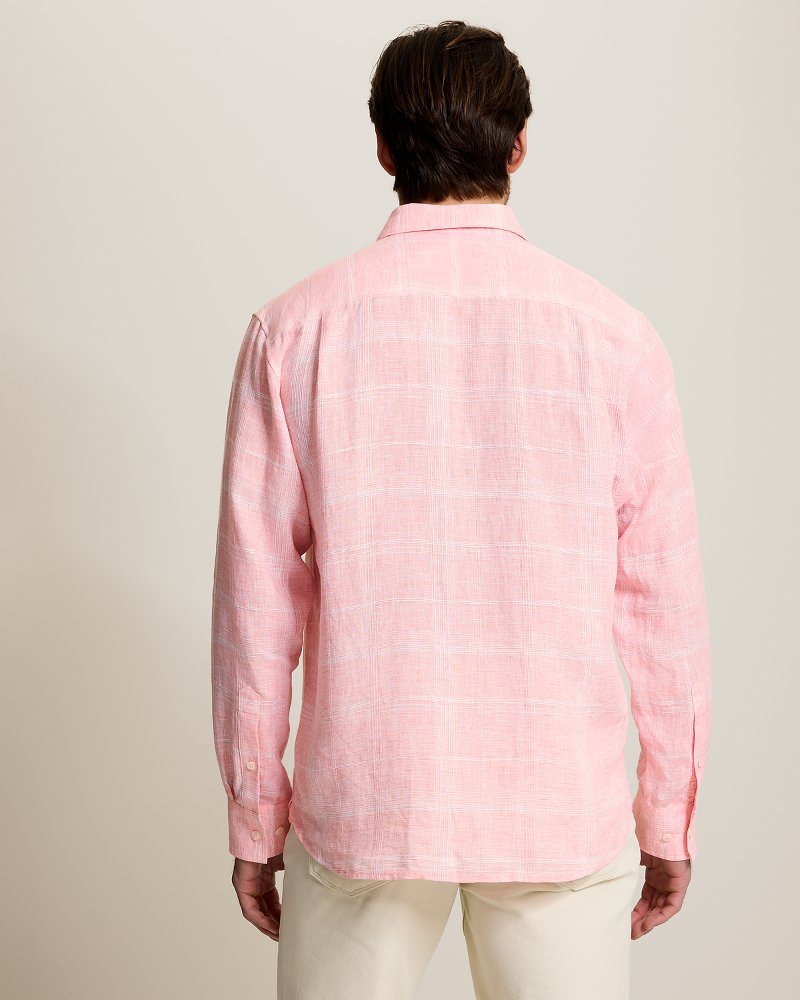 Paradisio Plaid Linen Long-Sleeve Shirt - Passion Peach