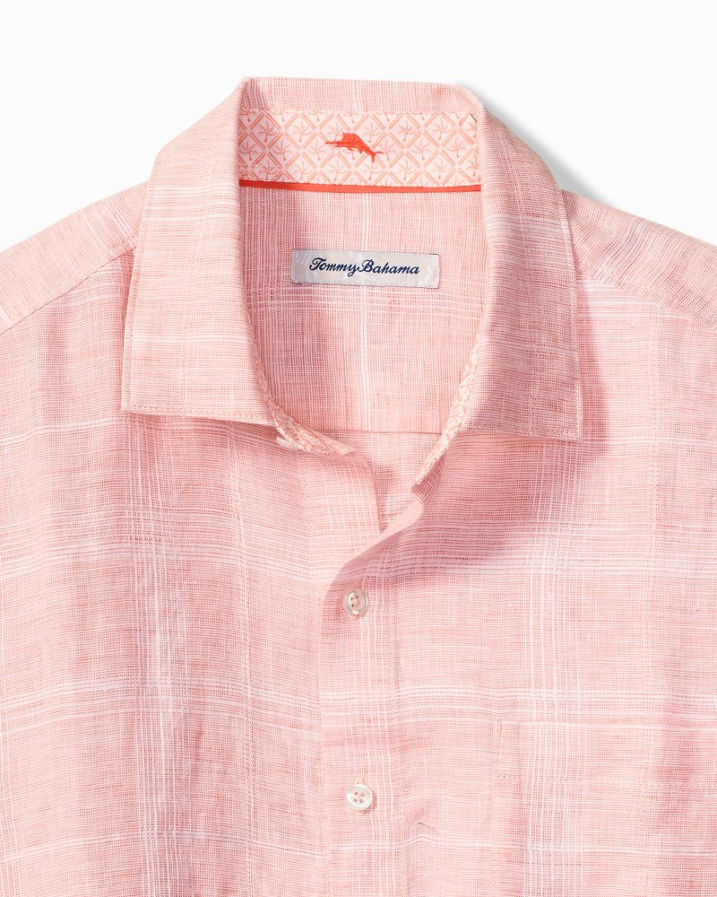 Paradisio Plaid Linen Long-Sleeve Shirt - Passion Peach
