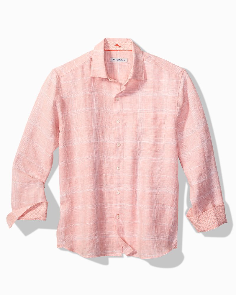 Paradisio Plaid Linen Long-Sleeve Shirt - Passion Peach