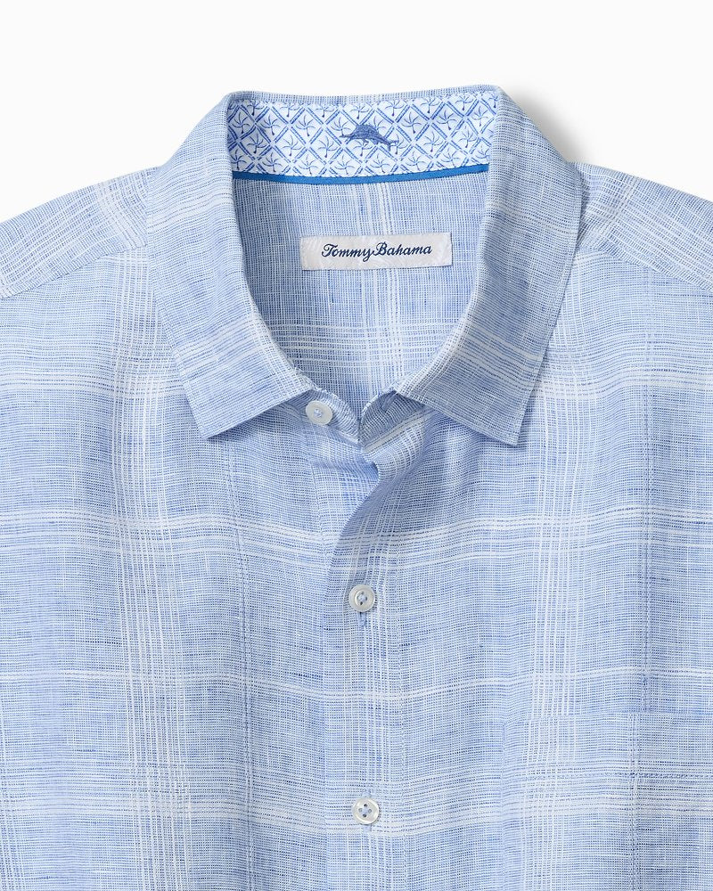 Paradisio Plaid Linen Long-Sleeve Shirt - Light Sky