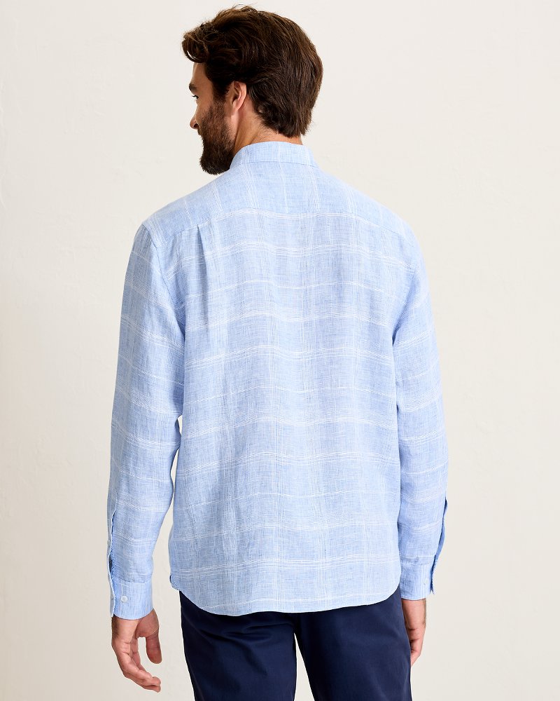 Paradisio Plaid Linen Long-Sleeve Shirt - Light Sky