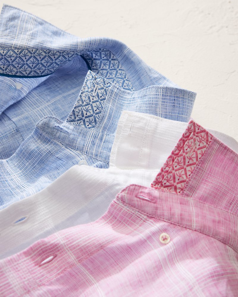 Paradisio Plaid Linen Long-Sleeve Shirt - Light Sky
