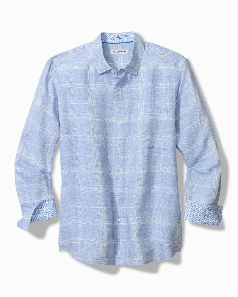 Paradisio Plaid Linen Long-Sleeve Shirt - Light Sky
