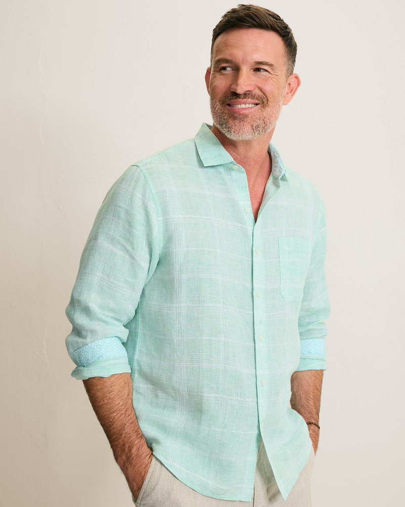 Paradisio Plaid Linen Long-Sleeve Shirt - Sprite