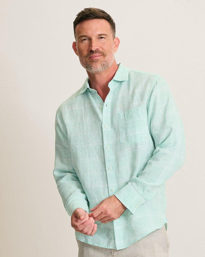 Paradisio Plaid Linen Long-Sleeve Shirt - Sprite