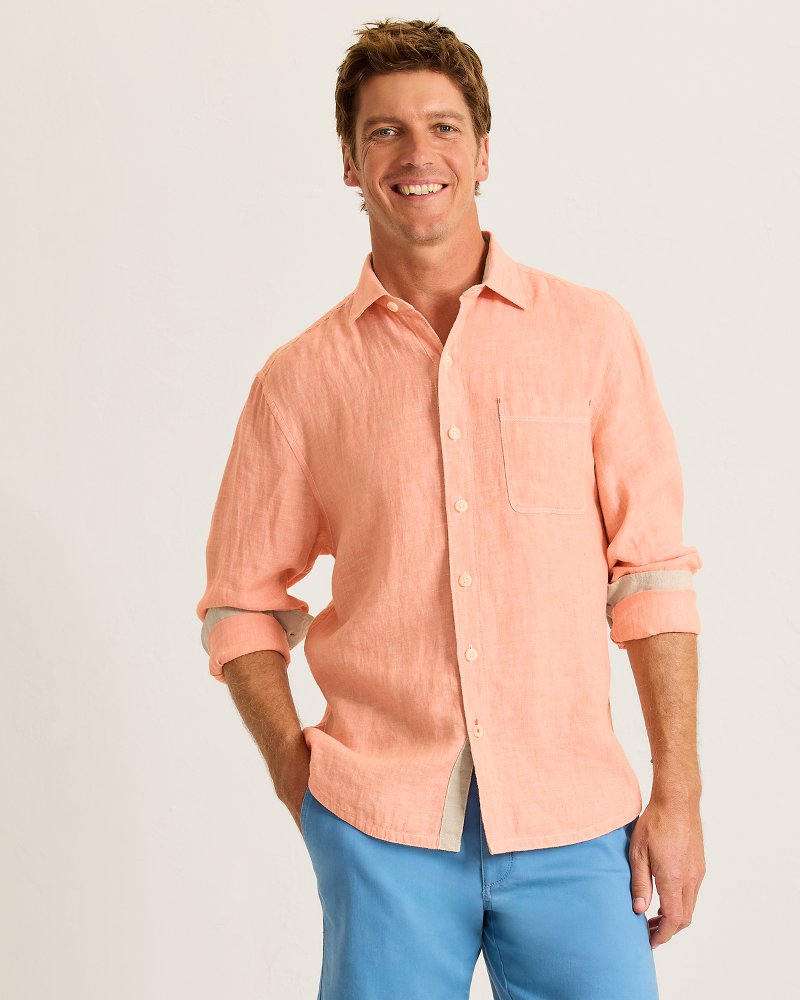 Paradise Breezer Linen Long-Sleeve Shirt - Peach Parrot