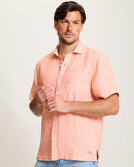 Paradise Breezer Linen Short-Sleeve Shirt - Peach Parrot