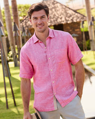 Paradise Breezer Linen Short-Sleeve Shirt - Pink Umbrella