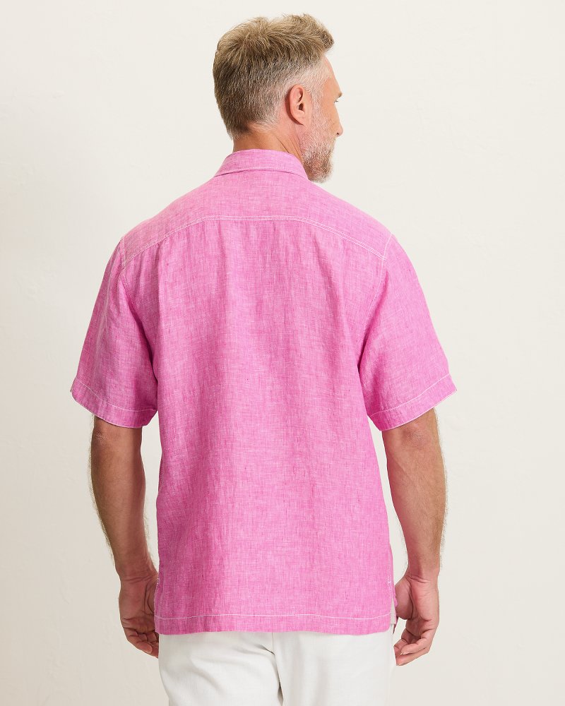 Paradise Breezer Linen Short-Sleeve Shirt - Pink Umbrella
