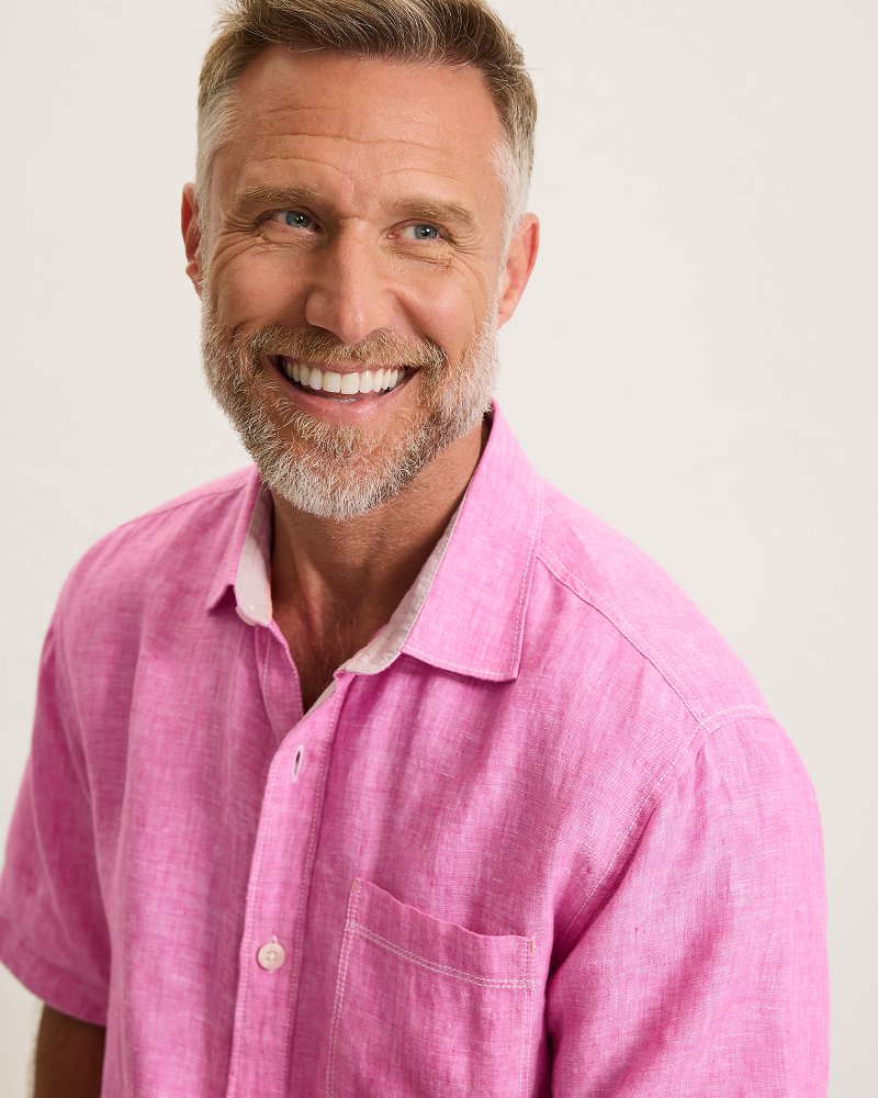 Paradise Breezer Linen Short-Sleeve Shirt - Pink Umbrella