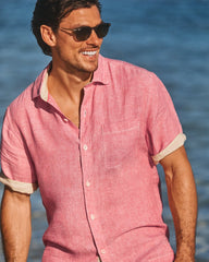 Paradise Breezer Linen Short-Sleeve Shirt - Red Sunset