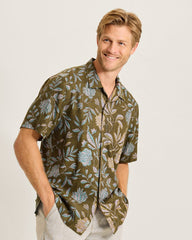 Vintage Vines Silk Camp Shirt - Mud Pie Brown