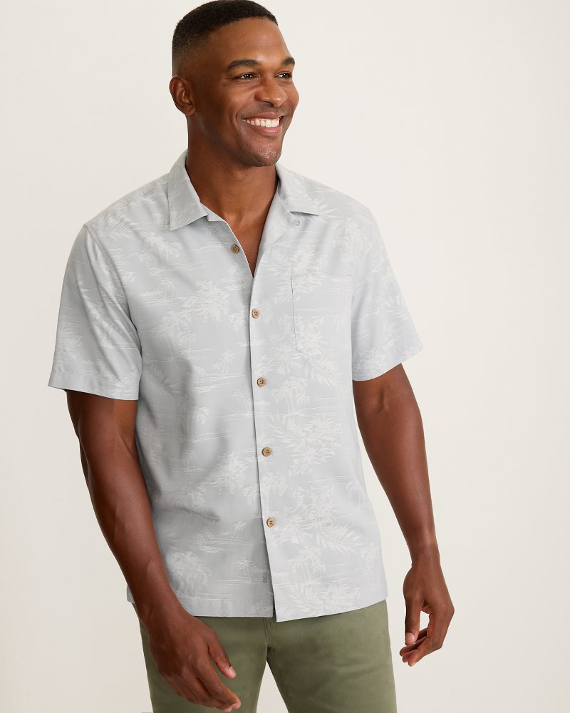 Coastal Ease Palm Visions IslandZone Camp Shirt - Silver Streak