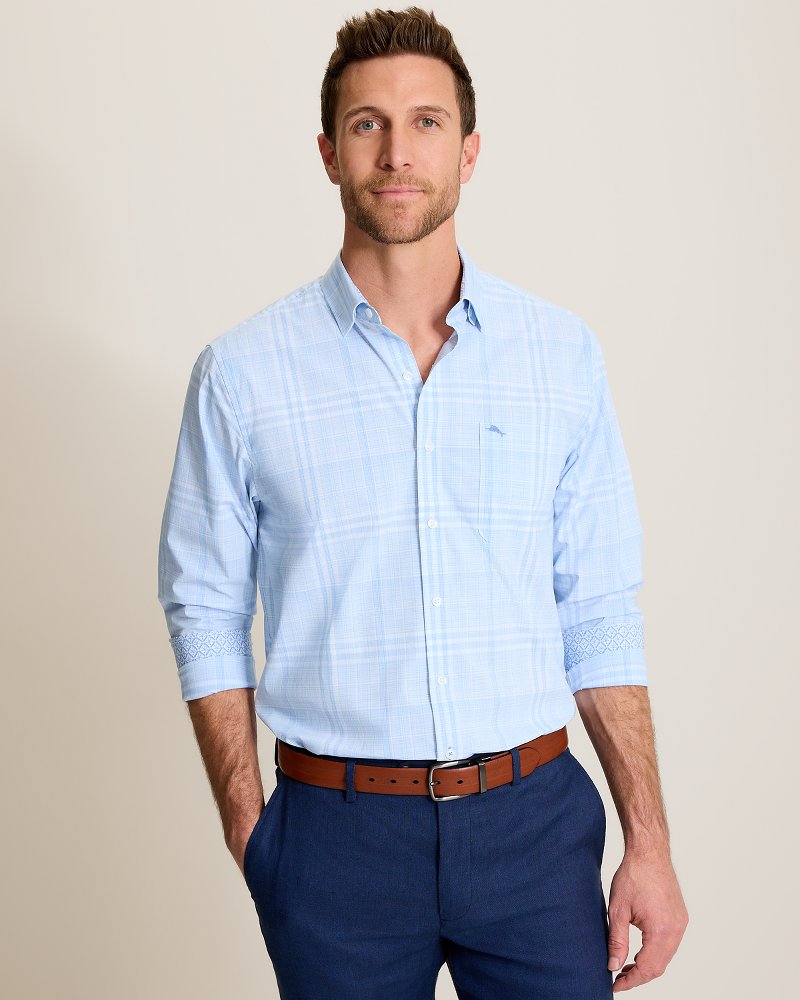 Sarasota Stretch Porto Plaid IslandZone Shirt - Rococo Blue