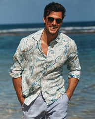 Breezy Cay Linen Long-Sleeve Shirt - Hazy Teal