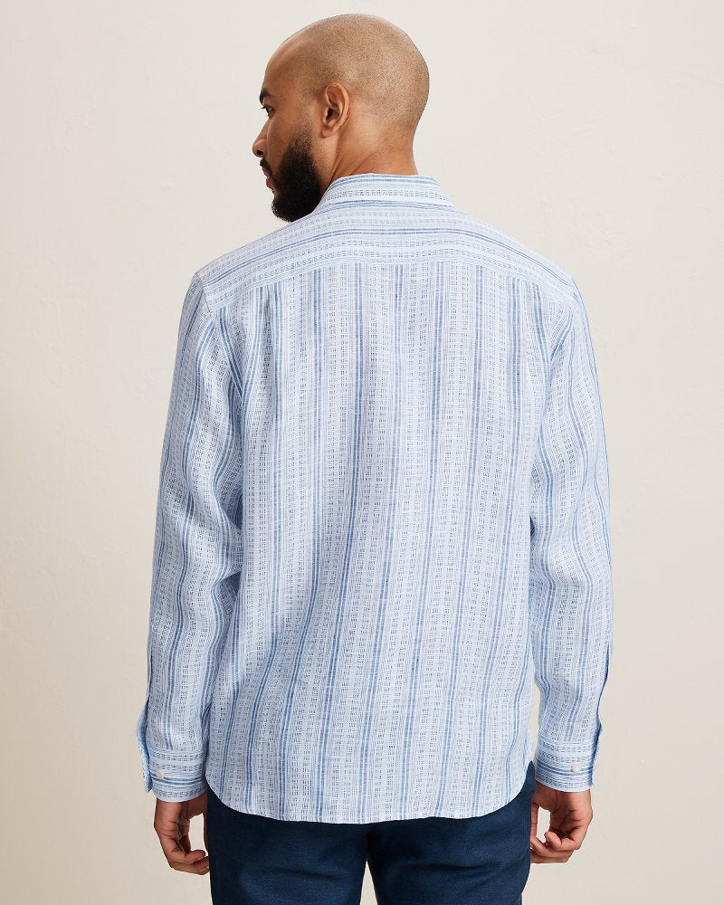 Blue Royale Stripe Linen Long-Sleeve Shirt - Infinity Sky