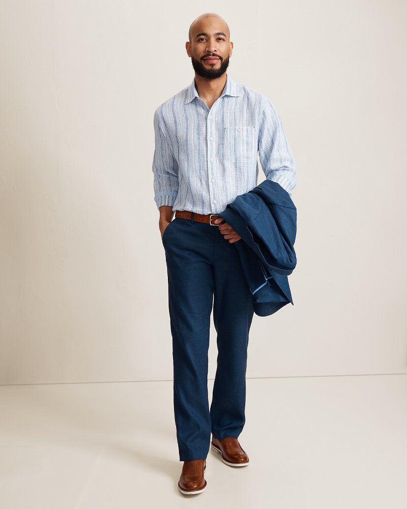 Blue Royale Stripe Linen Long-Sleeve Shirt - Infinity Sky