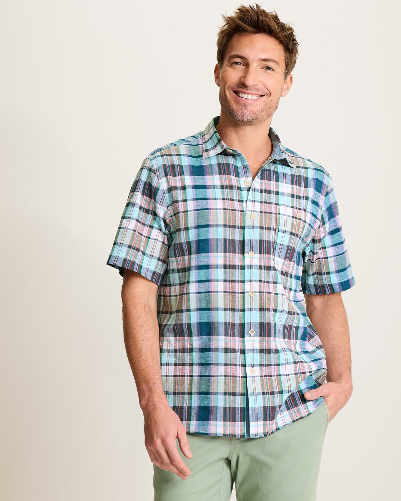 Barbados Breeze Tavira Check Stretch-Linen Shirt - Rococo Blue