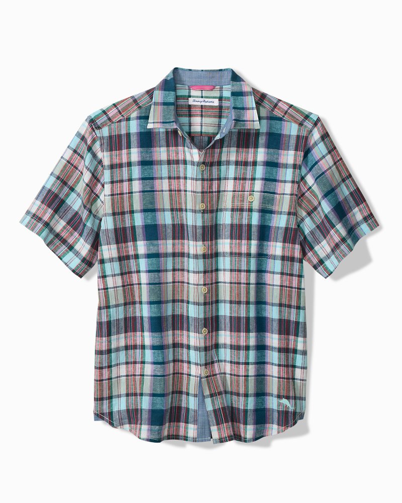 Barbados Breeze Tavira Check Stretch-Linen Shirt - Rococo Blue