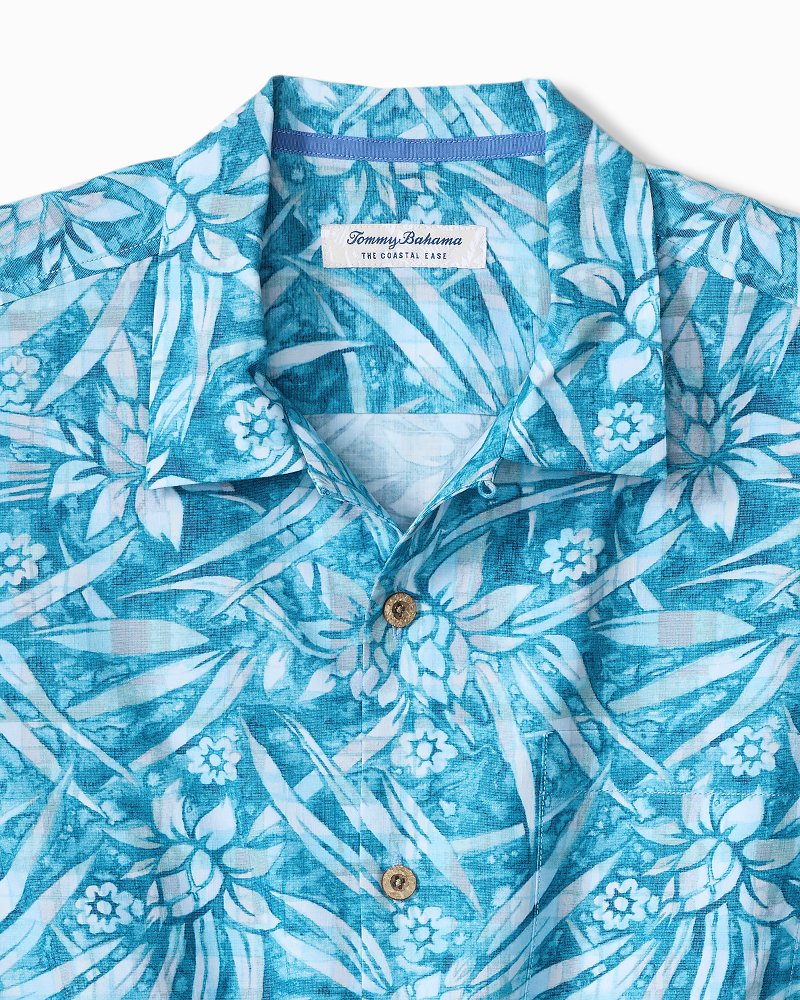 Coastal Ease Aqua Flora IslandZone Camp Shirt - Milky Blue