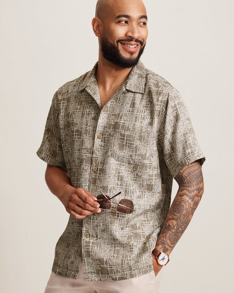 Bamboo Weave Silk Camp Shirt - Chinchilla