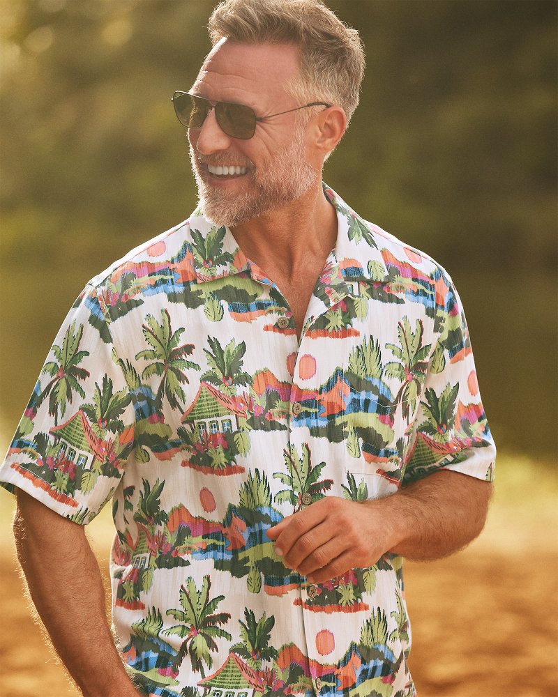 Cabana Skies Silk Camp Shirt - Palm Moss
