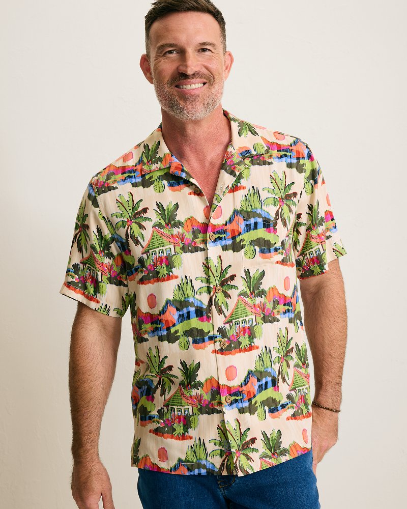 Cabana Skies Silk Camp Shirt - Palm Moss