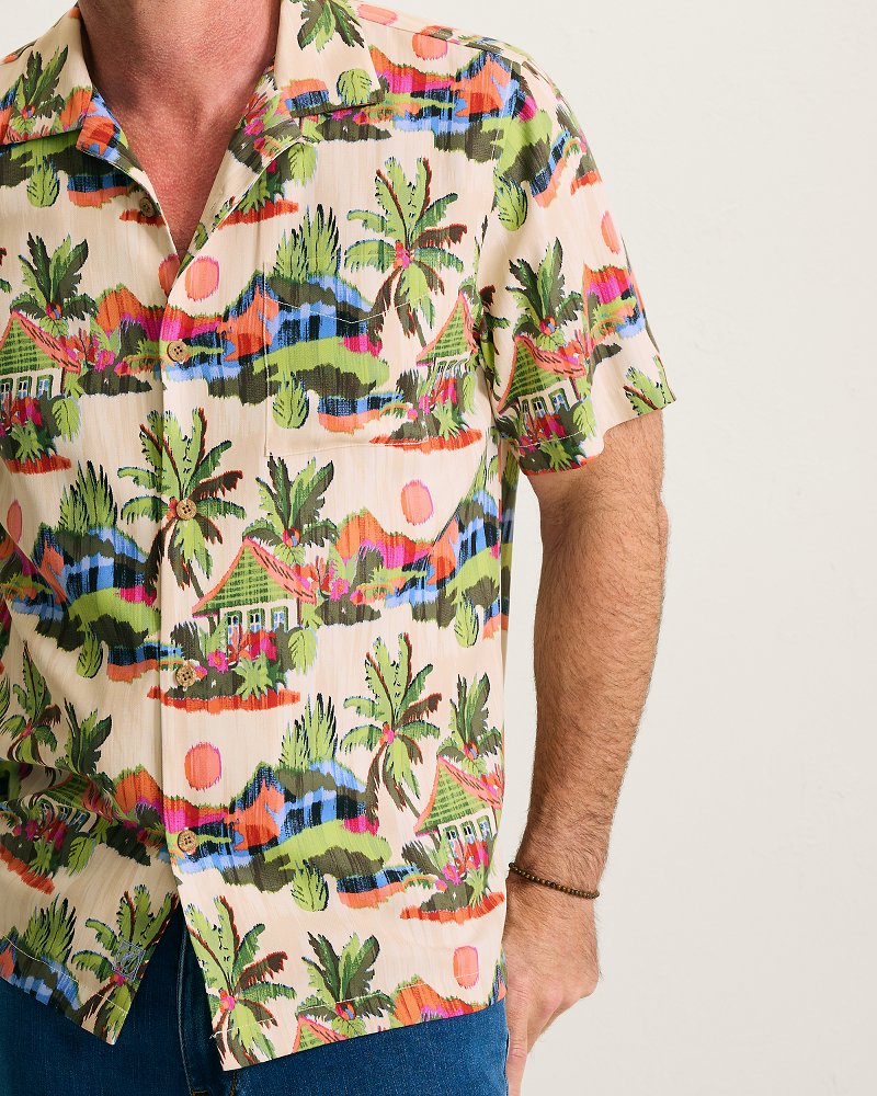 Cabana Skies Silk Camp Shirt - Palm Moss