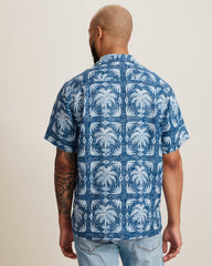 Palm Press Linen Camp Shirt - Cobalt Sea