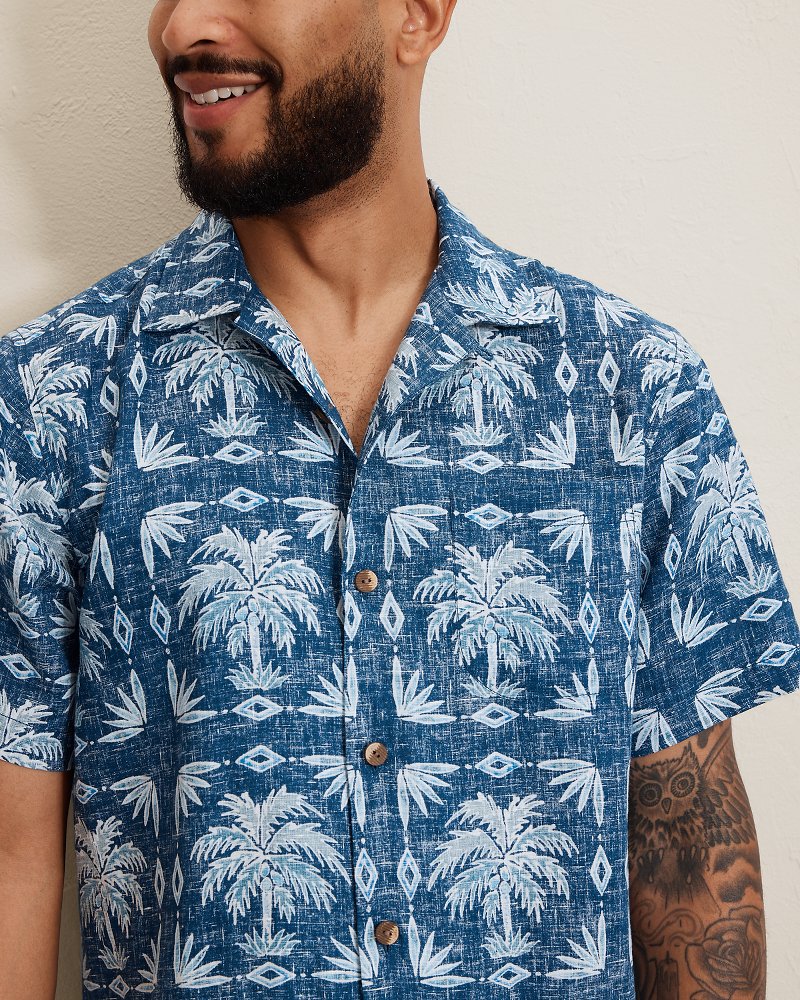 Palm Press Linen Camp Shirt - Cobalt Sea