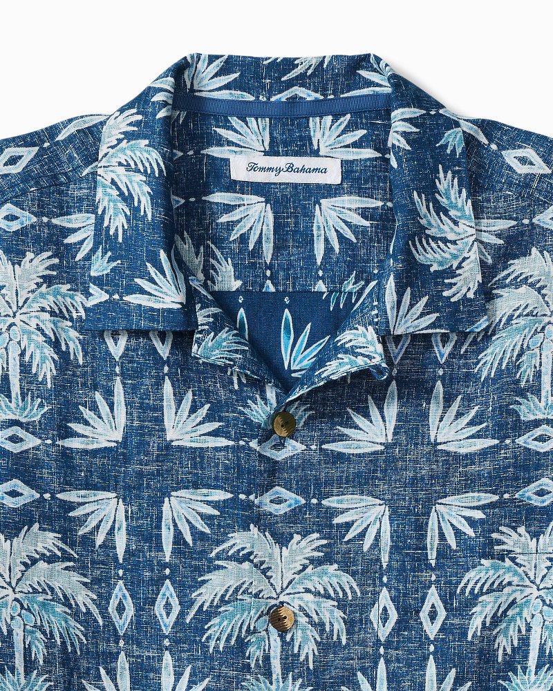 Palm Press Linen Camp Shirt - Cobalt Sea