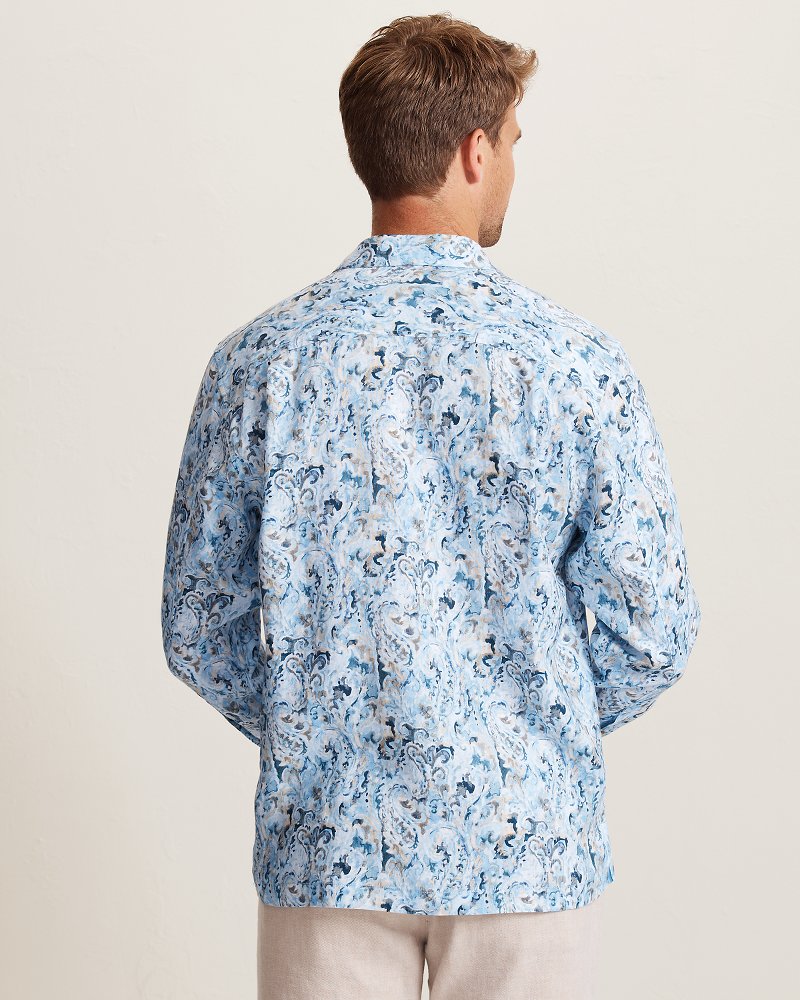 Tidal Echoes Linen Long-Sleeve Shirt - Clear Sky Blue