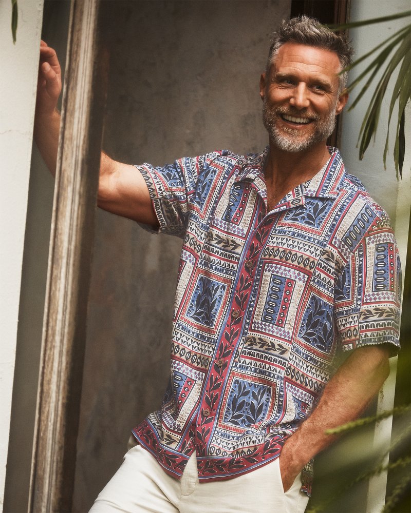 Coastal Ease Tropic Tapestry IslandZone Camp Shirt - Sanibel Blue