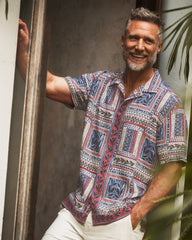 Coastal Ease Tropic Tapestry IslandZone Camp Shirt - Sanibel Blue