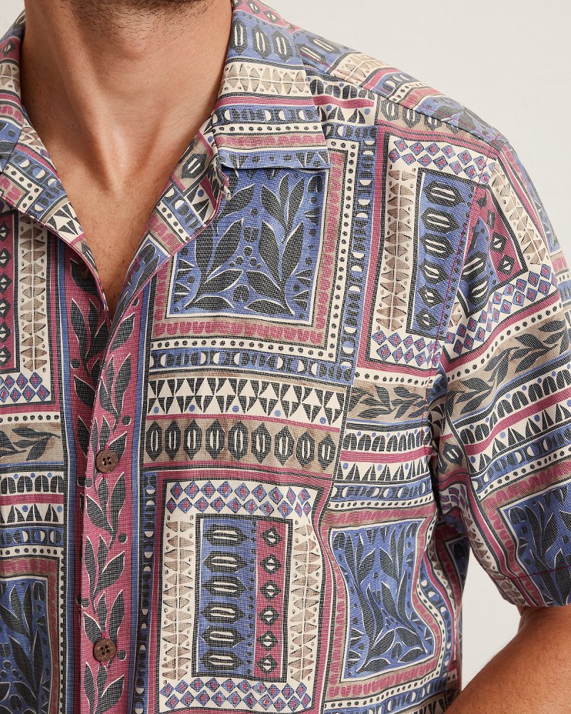 Coastal Ease Tropic Tapestry IslandZone Camp Shirt - Sanibel Blue