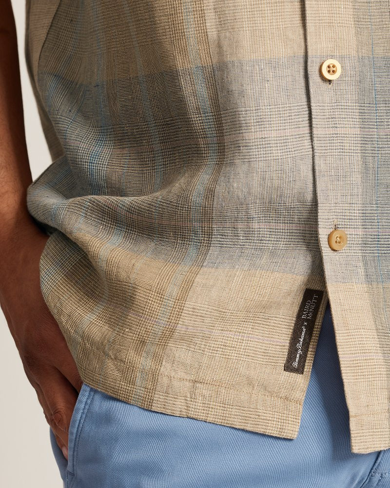 Baird McNutt Castlebar Check Linen Camp Shirt - Med Khaki