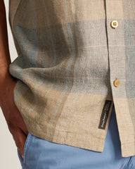 Baird McNutt Castlebar Check Linen Camp Shirt - Med Khaki