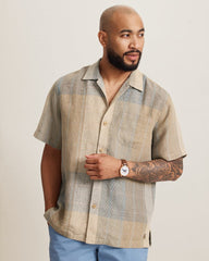 Baird McNutt Castlebar Check Linen Camp Shirt - Med Khaki