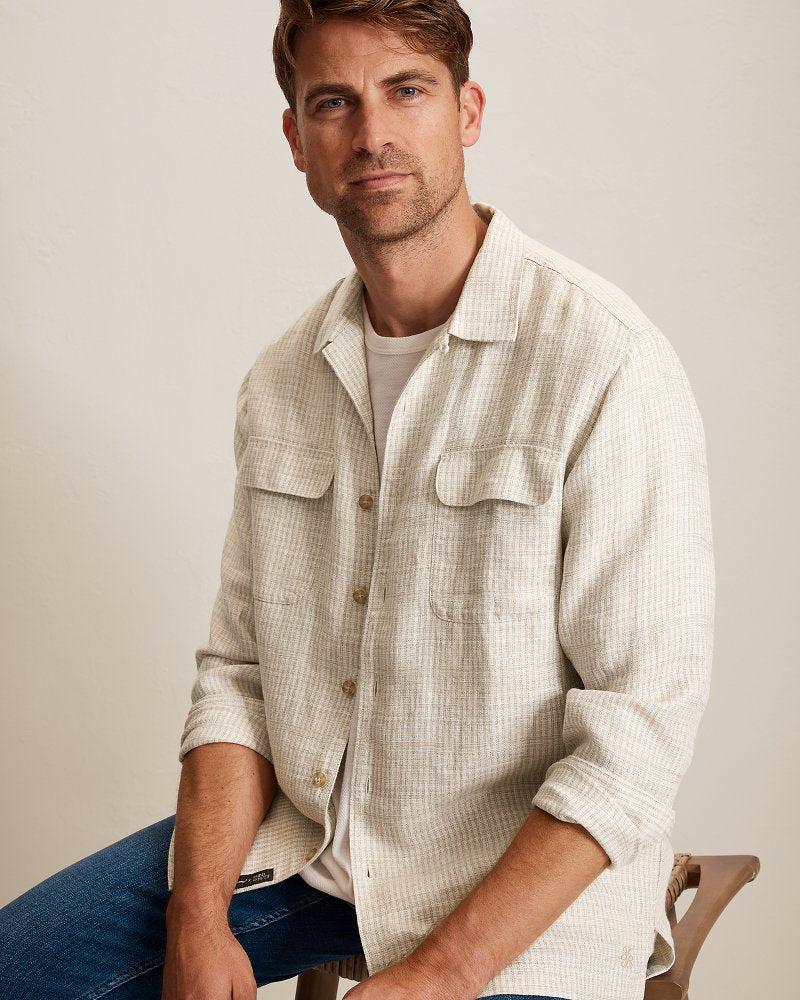 Baird McNutt Plaid Linen Long-Sleeve Shirt - Golden Honey