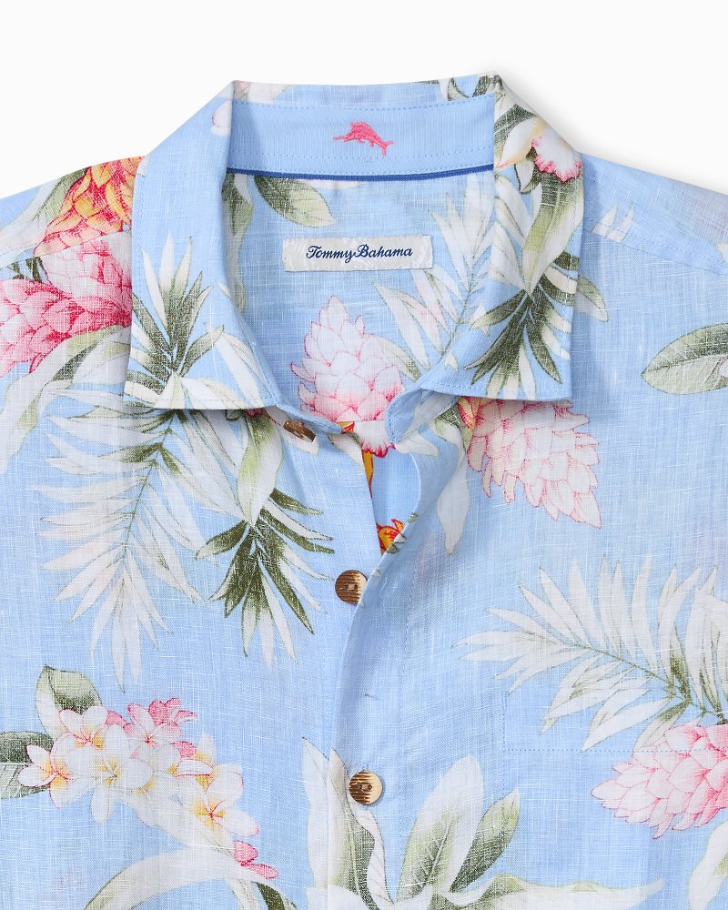 Ginger Flowers Linen Long-Sleeve Shirt - Seabank Sky
