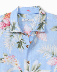 Ginger Flowers Linen Long-Sleeve Shirt - Seabank Sky