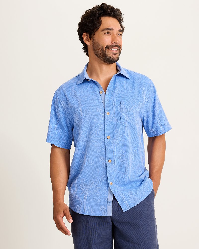 Palm Perch Silk Camp Shirt - Rococo Blue