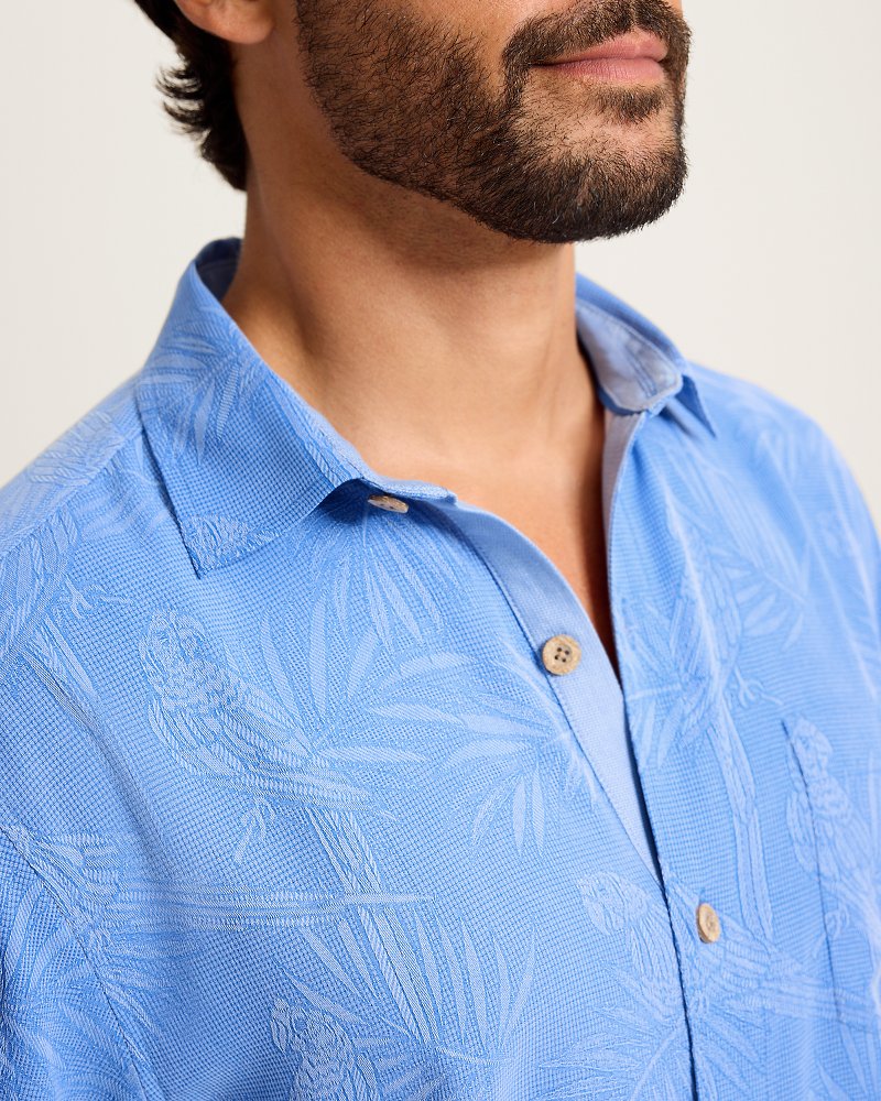 Palm Perch Silk Camp Shirt - Rococo Blue
