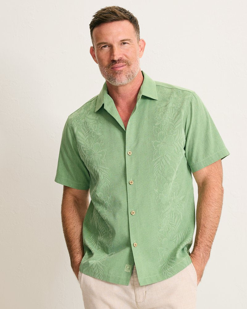 Kona Luxe Border Silk Camp Shirt - Natural Mint