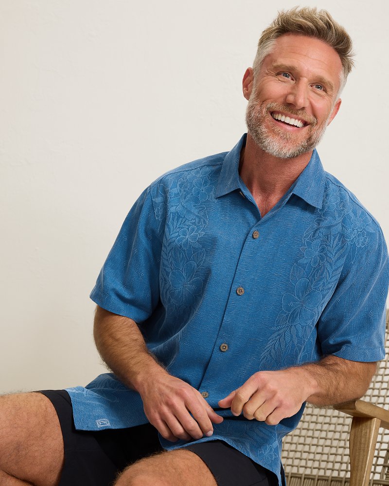 Kona Luxe Border Silk Camp Shirt - Dockside Blue