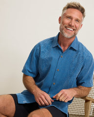 Kona Luxe Border Silk Camp Shirt - Dockside Blue