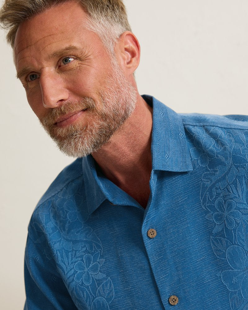 Kona Luxe Border Silk Camp Shirt - Dockside Blue