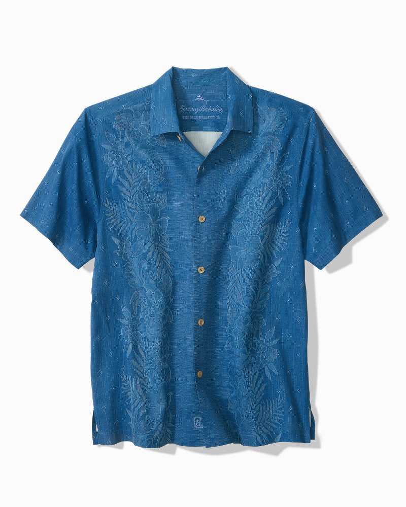 Kona Luxe Border Silk Camp Shirt - Dockside Blue